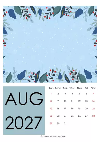 August 2027 photo calendar