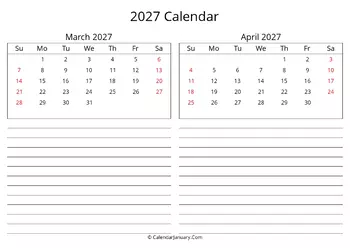 March-April 2027 Calendar